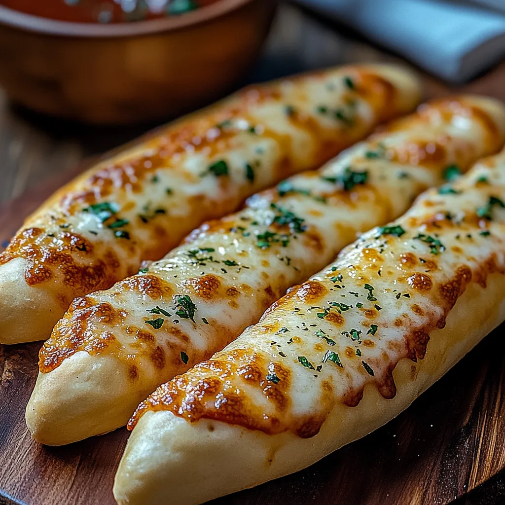 Two pieces of cheese bread on a wooden board.
