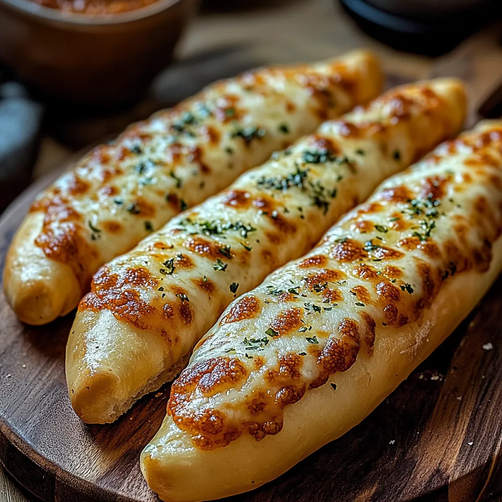 Two cheese sticks on a wooden board.