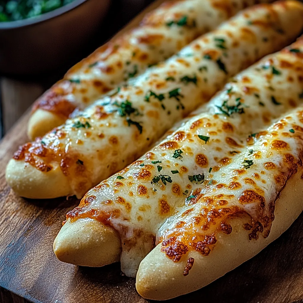 Three pieces of cheese bread on a wooden board.
