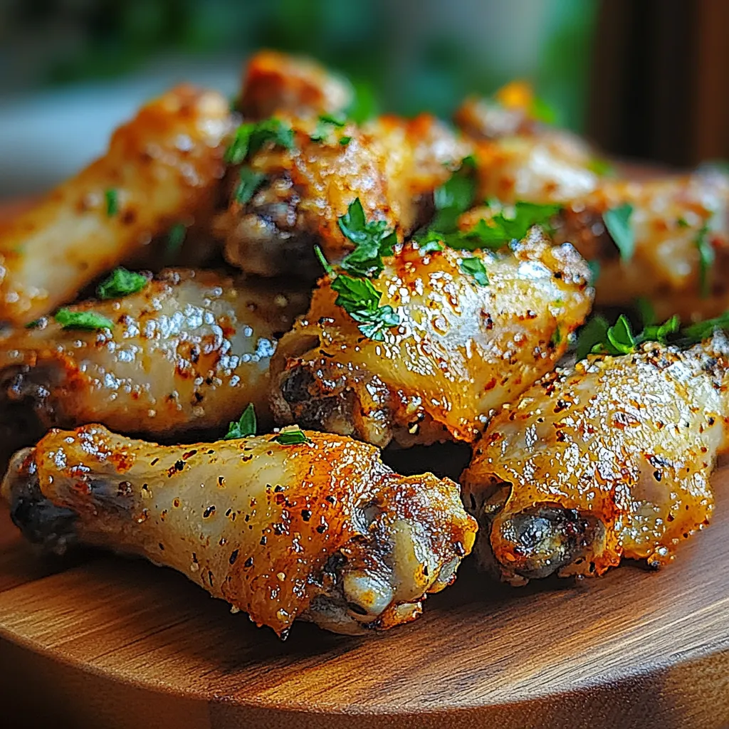 A plate of chicken wings with herbs on top.