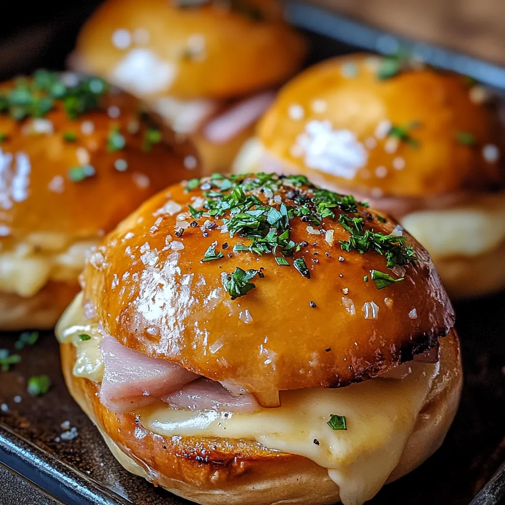 A plate of ham and cheese sandwiches.