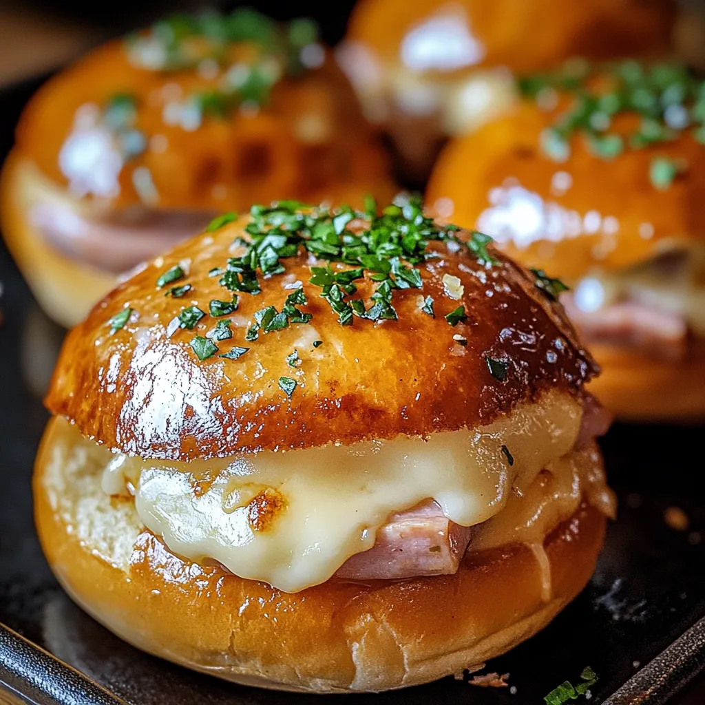 A close up of a sandwich with cheese and ham.