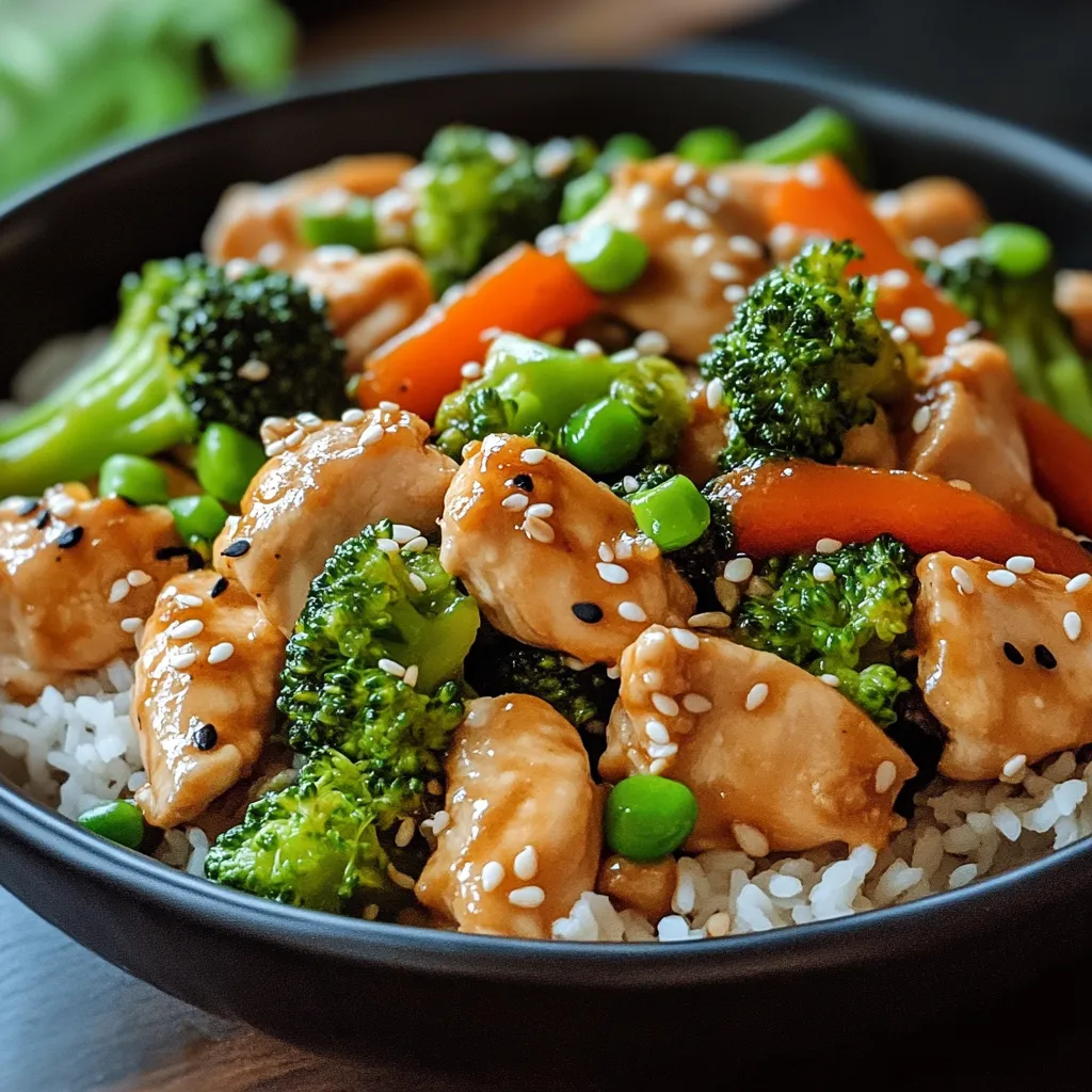 A bowl of chicken and broccoli.