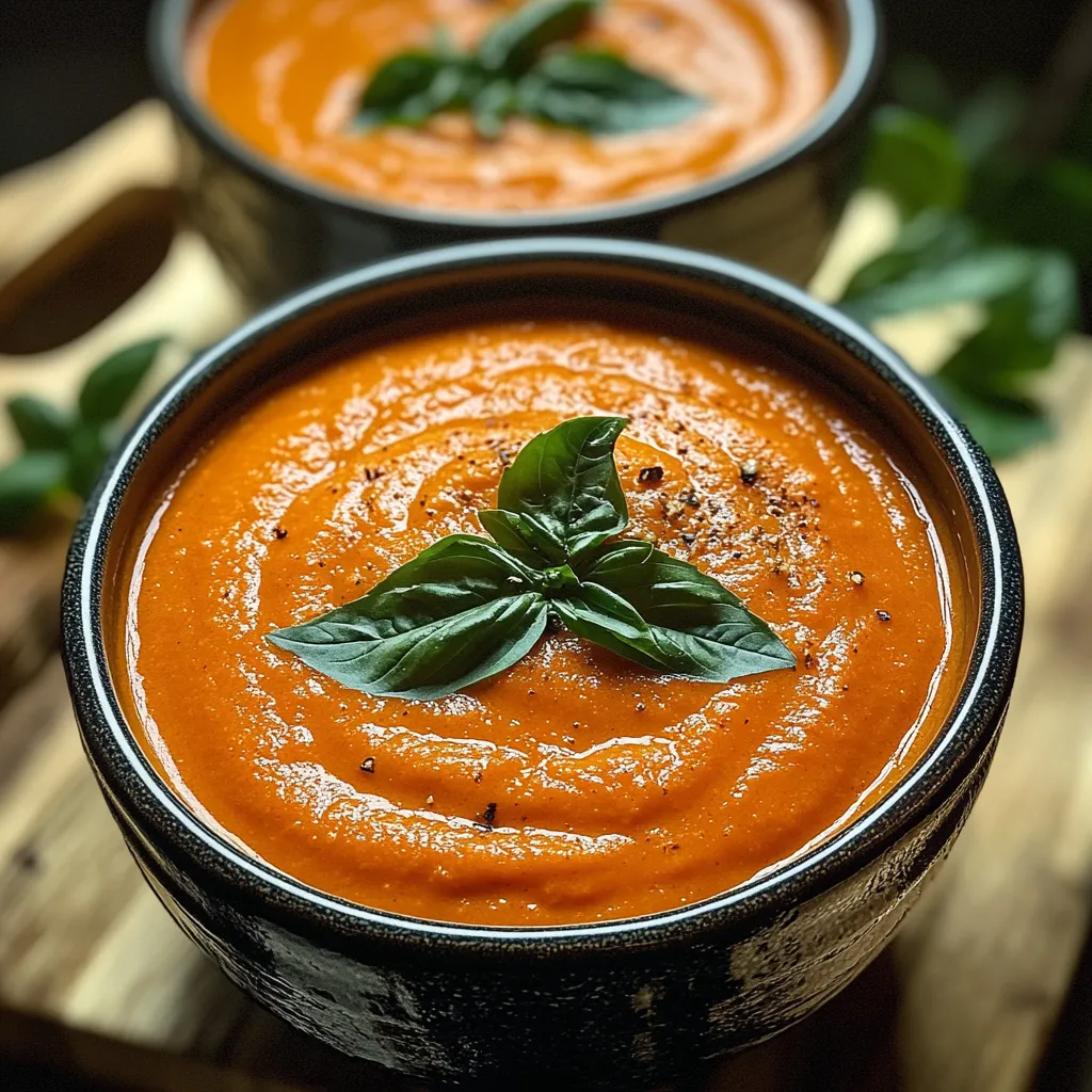 Two bowls of soup with green leaves on top.