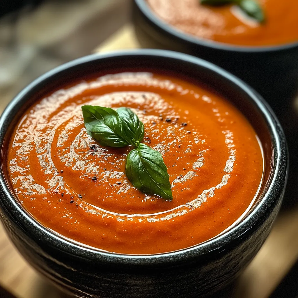 A bowl of soup with a leaf on top.