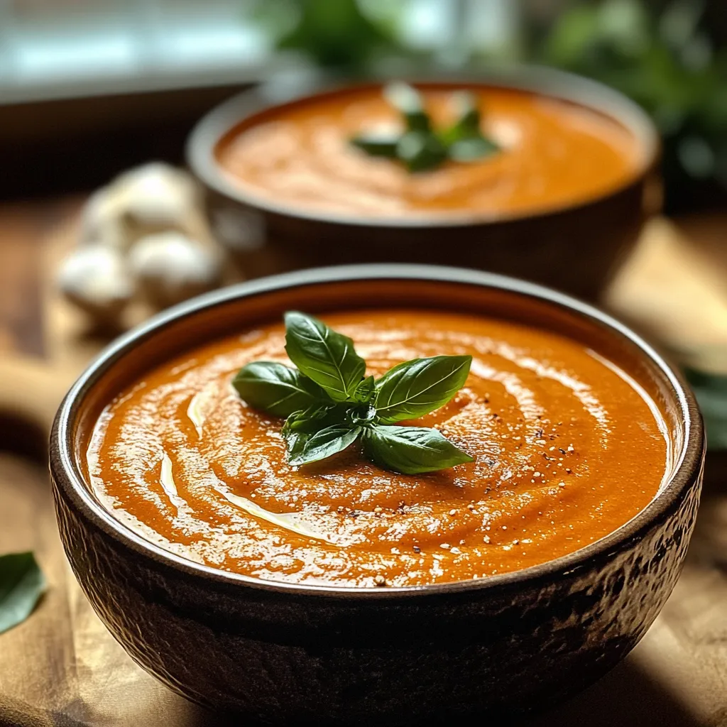 Two bowls of soup with green leaves on top.