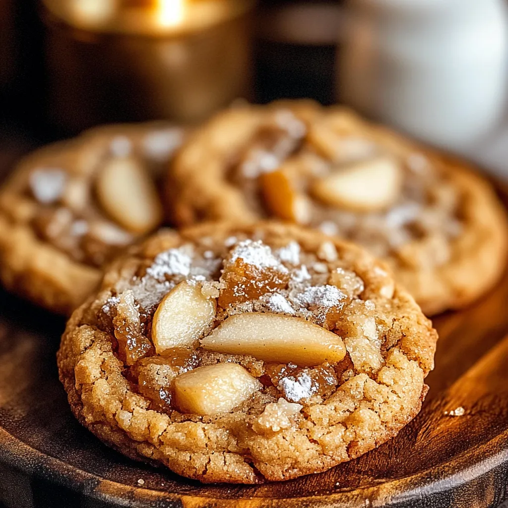 A plate of cookies with apples on top.
