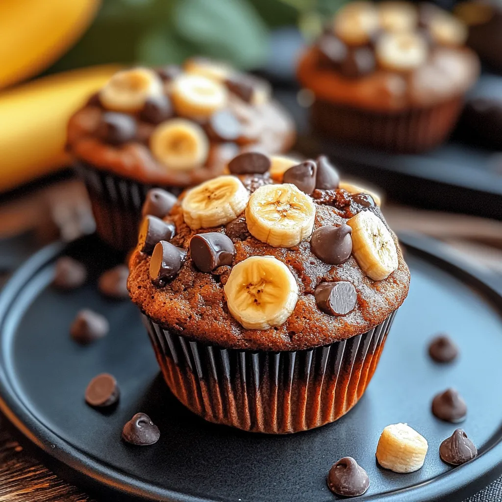 A cupcake with bananas and chocolate chips.