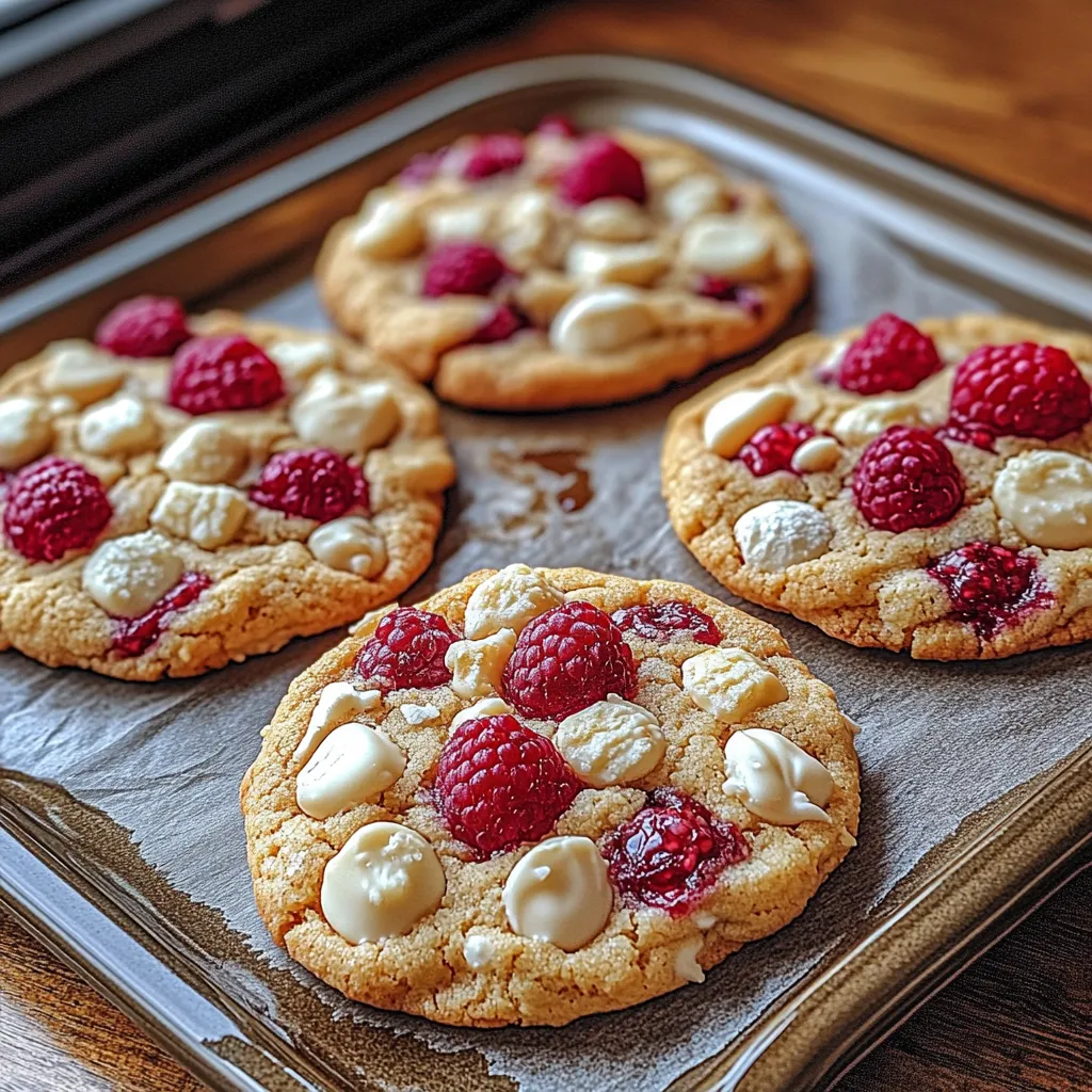 Four raspberry cookies on a tray.