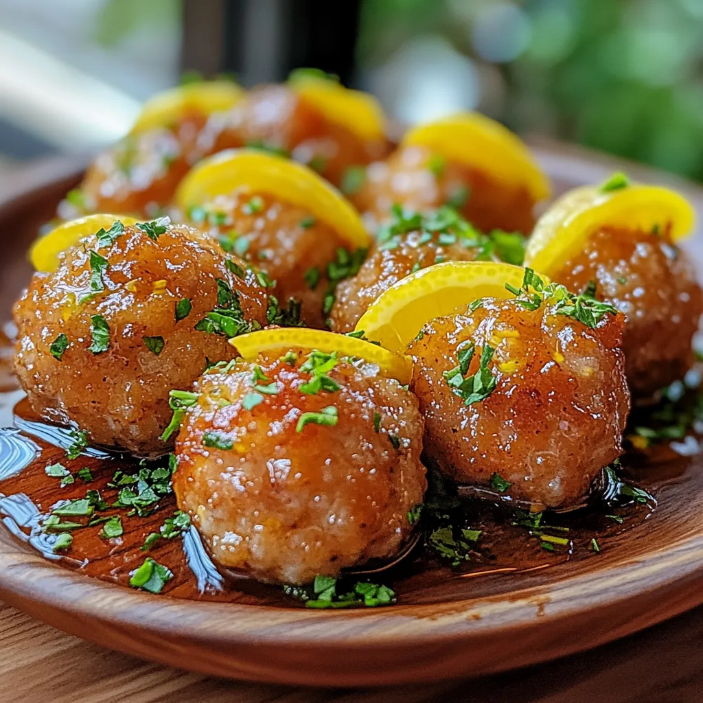 A plate of food with lemon wedges on top.