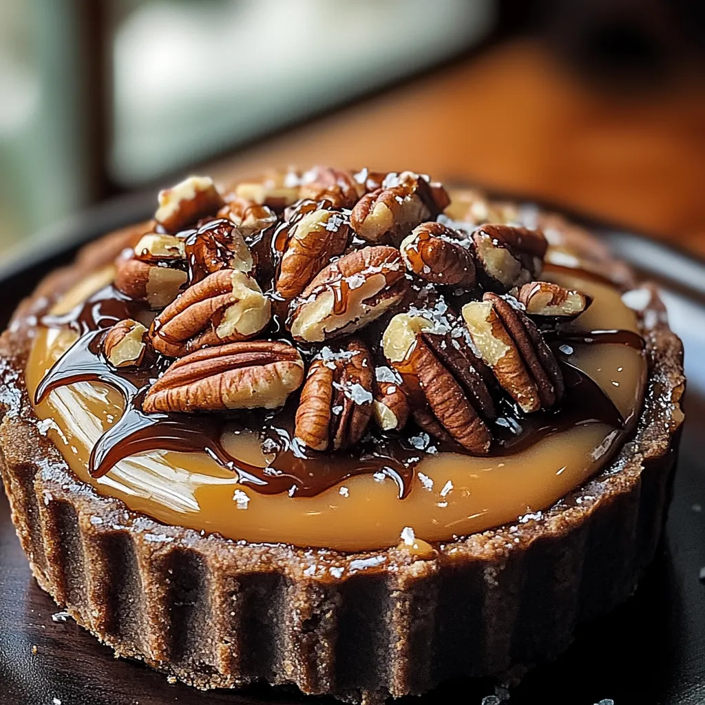A slice of pie with pecans and caramel.