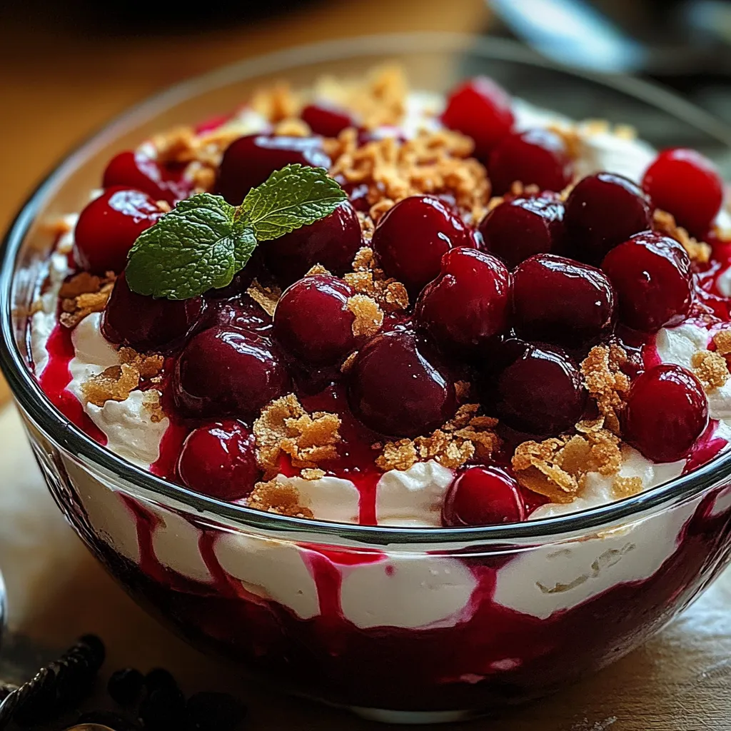 A bowl of fruit with a green leaf on top.