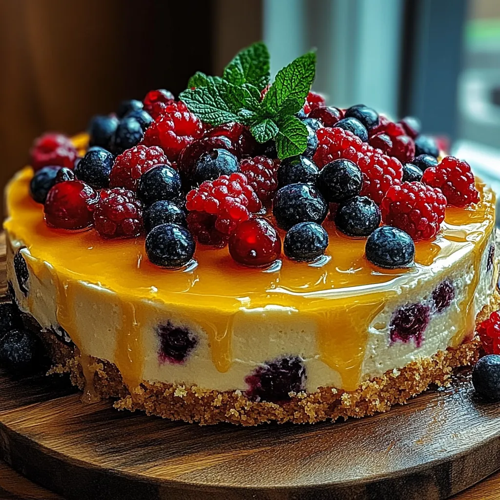 A slice of cake with berries on top.