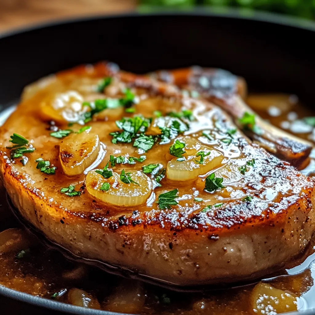 A close up of a piece of meat with onions and herbs.