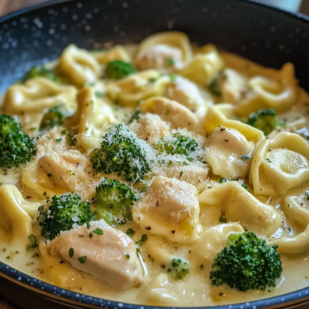 A bowl of pasta with chicken and broccoli.