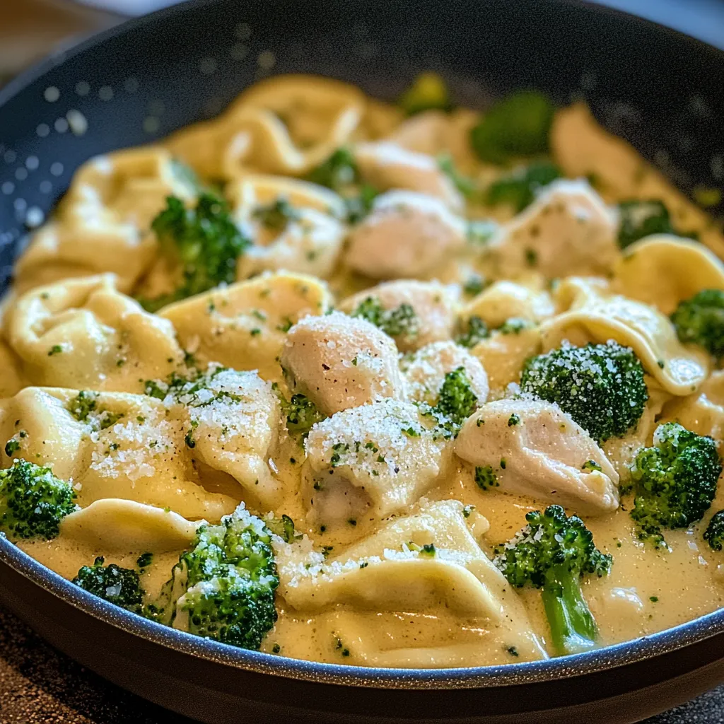A bowl of pasta with broccoli and chicken.