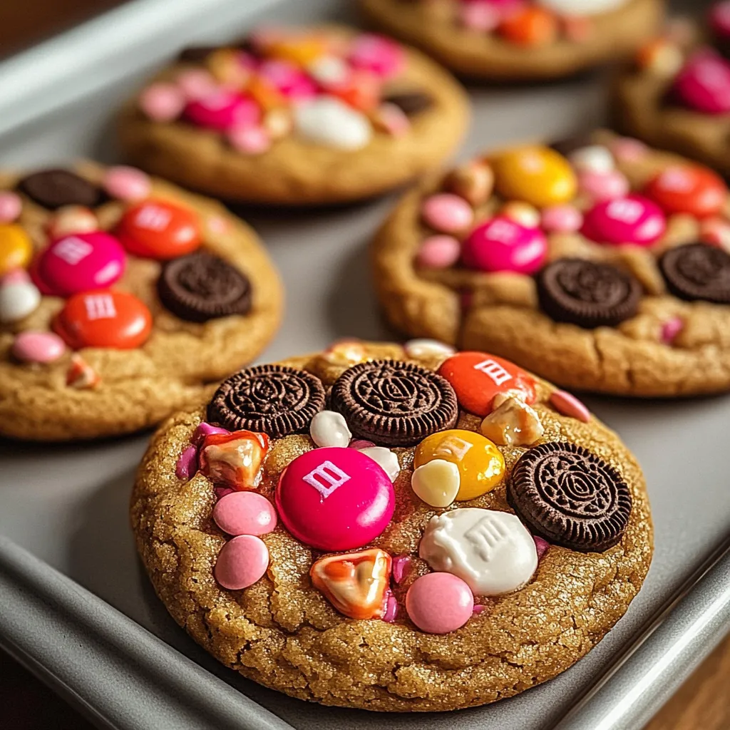 A cookie with a white and pink frosting.
