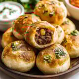 A plate of meat filled dumplings.