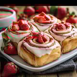 A plate of strawberry swirl pastries.