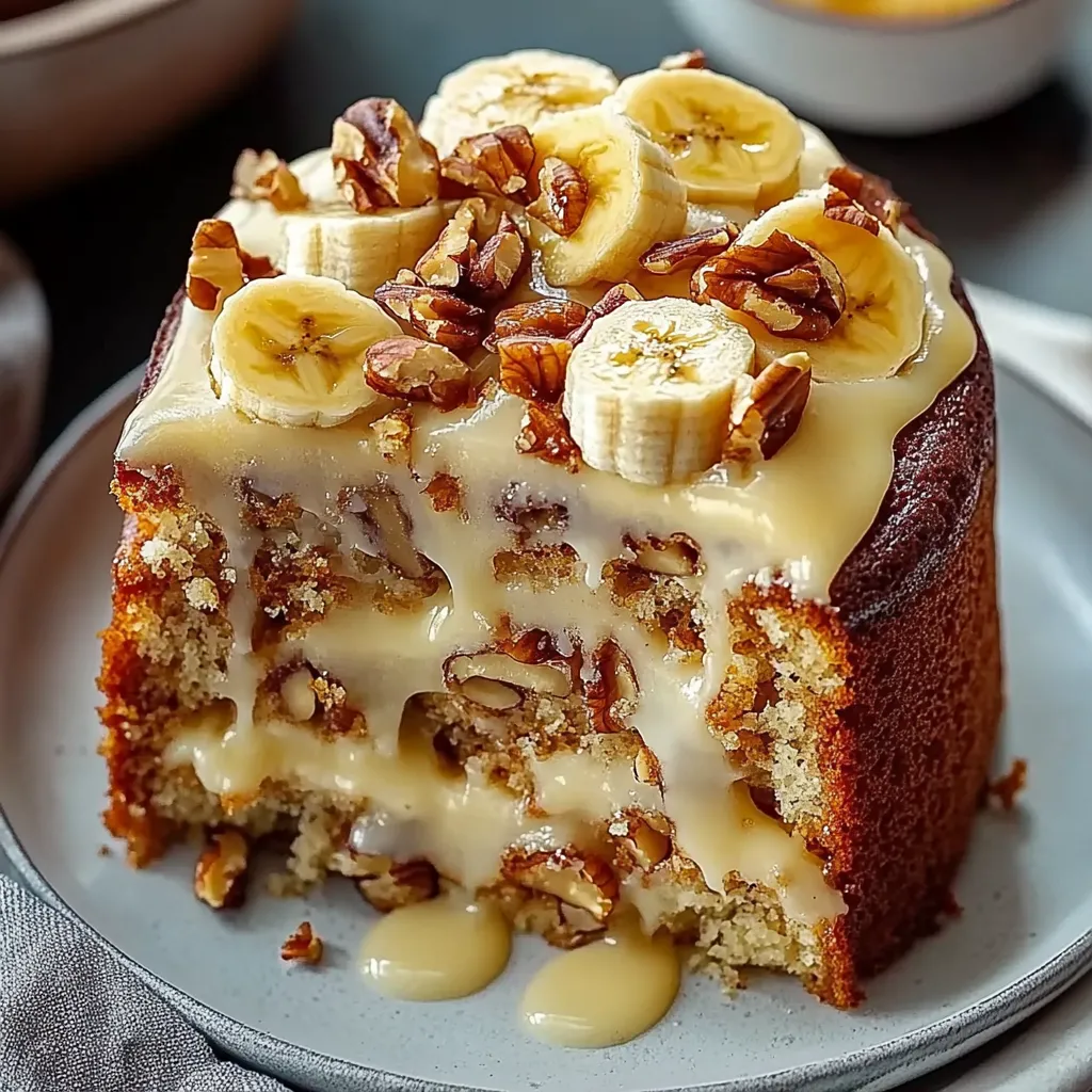 Close-up Luscious Vanilla Banana Walnut Cake Recipe