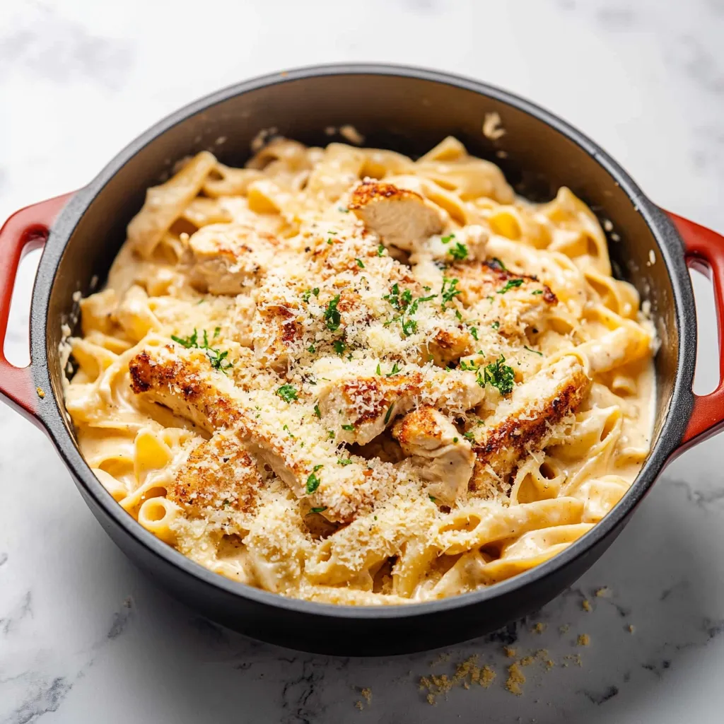 Close-up One Pot Creamy Parmesan Chicken Pasta