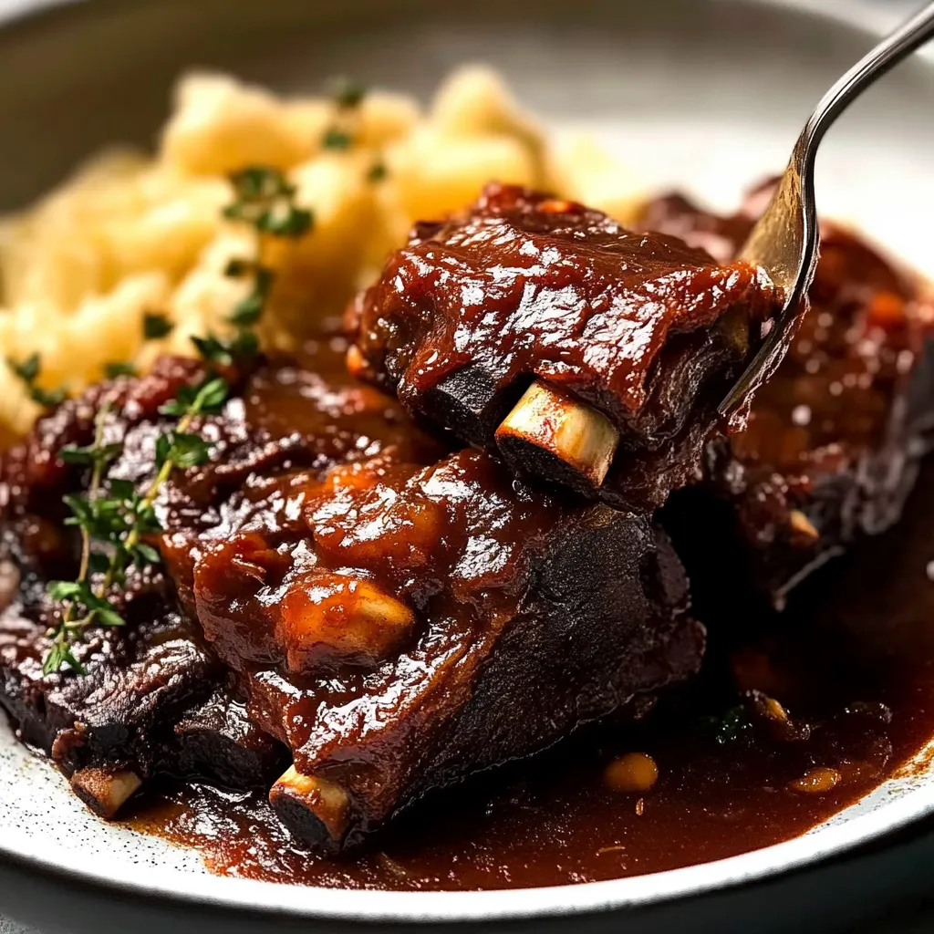 Tender slow-cooked BBQ beef ribs with rich, smoky flavors, perfect for a hearty dinner.