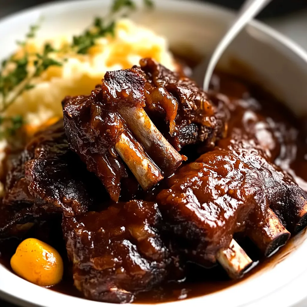 Smoky and tender slow-cooked beef ribs, ideal for family dinners or special occasions.