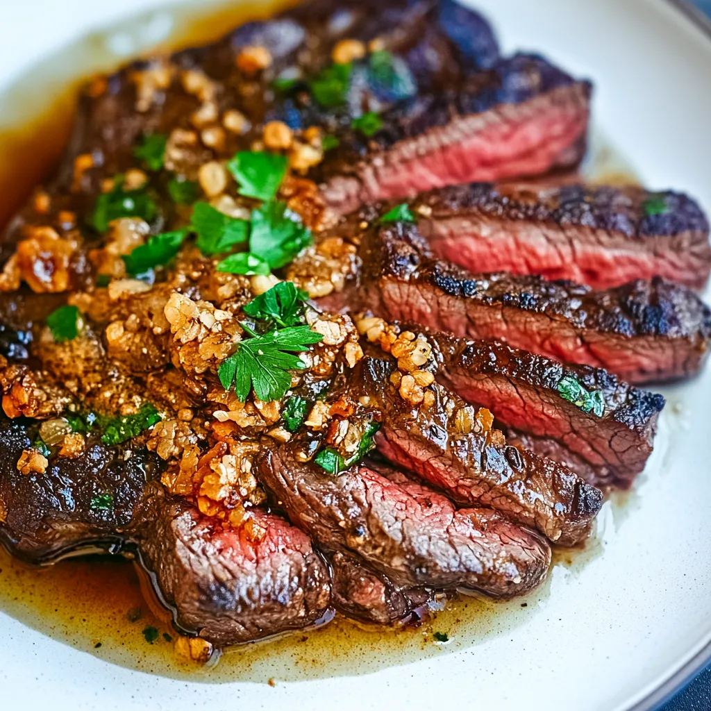 Tender Brazilian-style steak infused with garlic butter for a rich and flavorful meal.