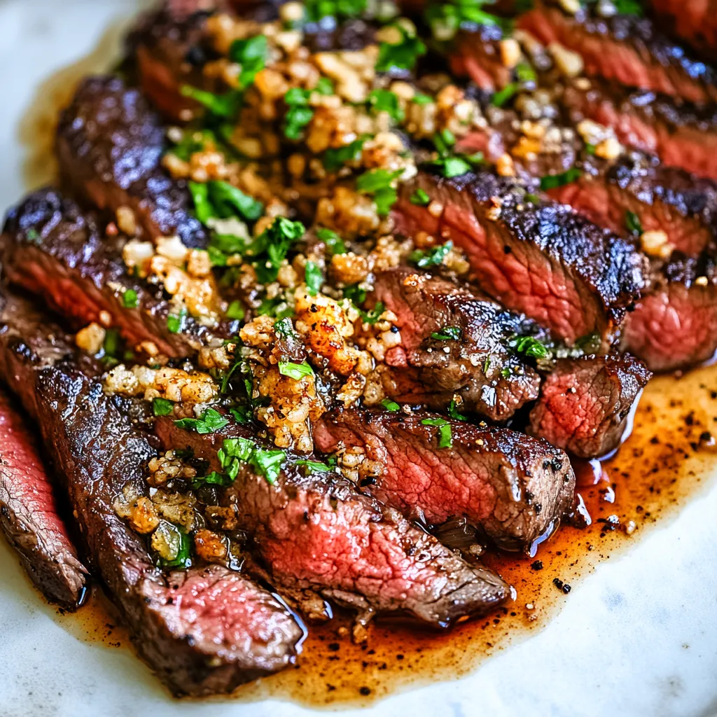 Sizzling Brazilian garlic butter steak, perfectly seared and full of delicious flavor.