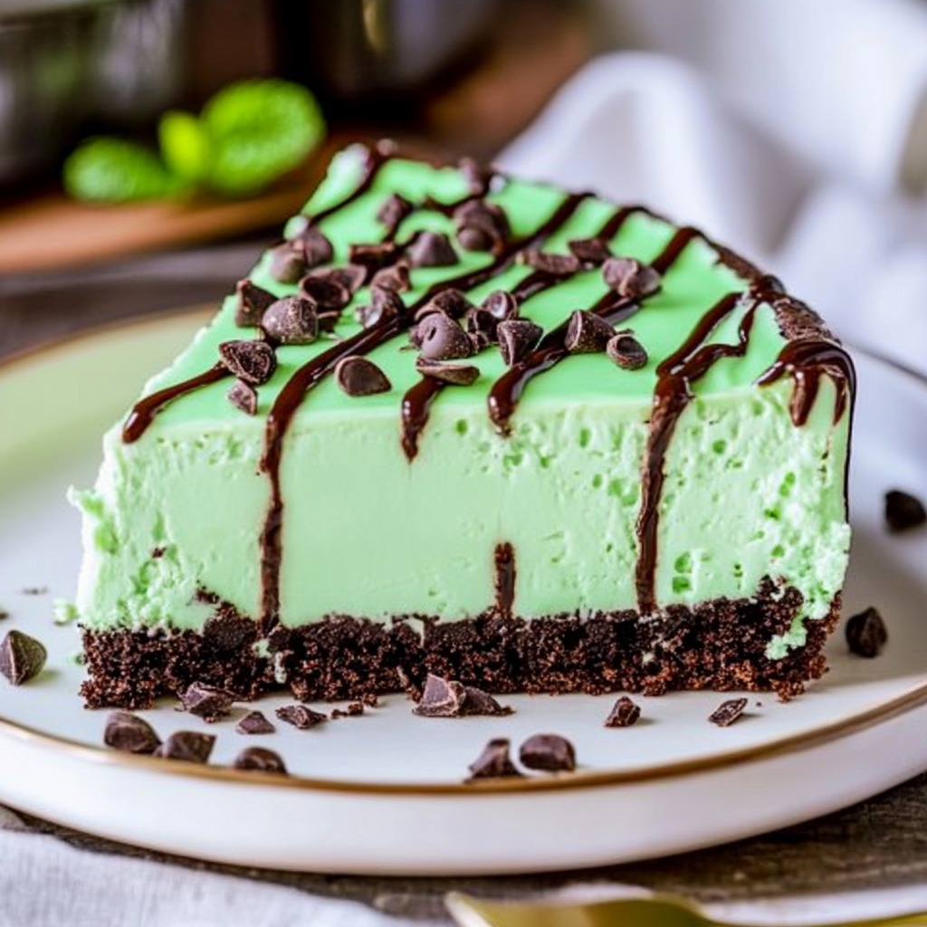 Creamy mint chocolate cheesecake with a rich, decadent filling and a refreshing minty flavor.