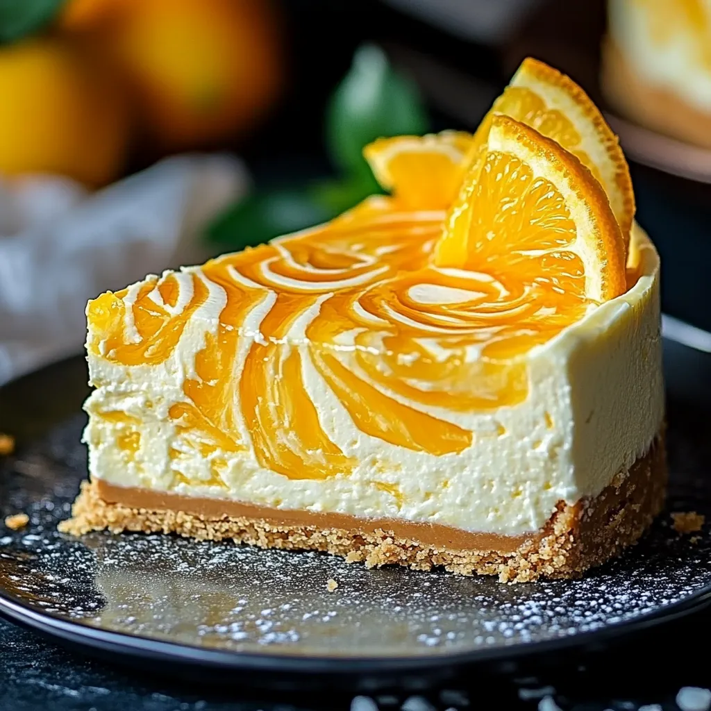 Decadent cheesecake swirled with zesty orange and sweet pineapple for a refreshing tropical treat.