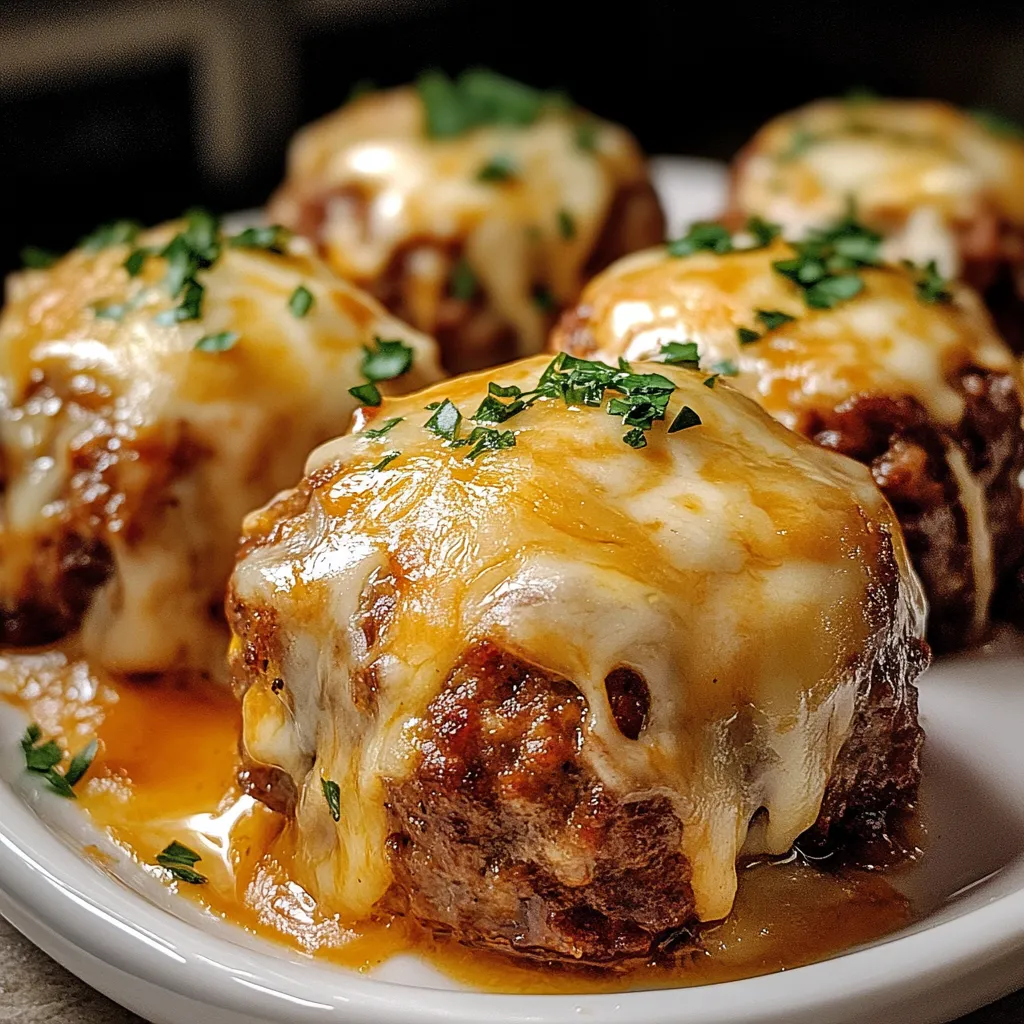 Juicy meatloaf meatballs stuffed with gooey cheese for a flavorful and hearty dish.