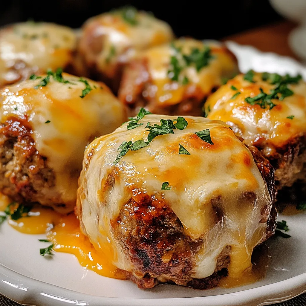 Savory meatloaf-style meatballs filled with melted cheese, perfect for dinners or appetizers.