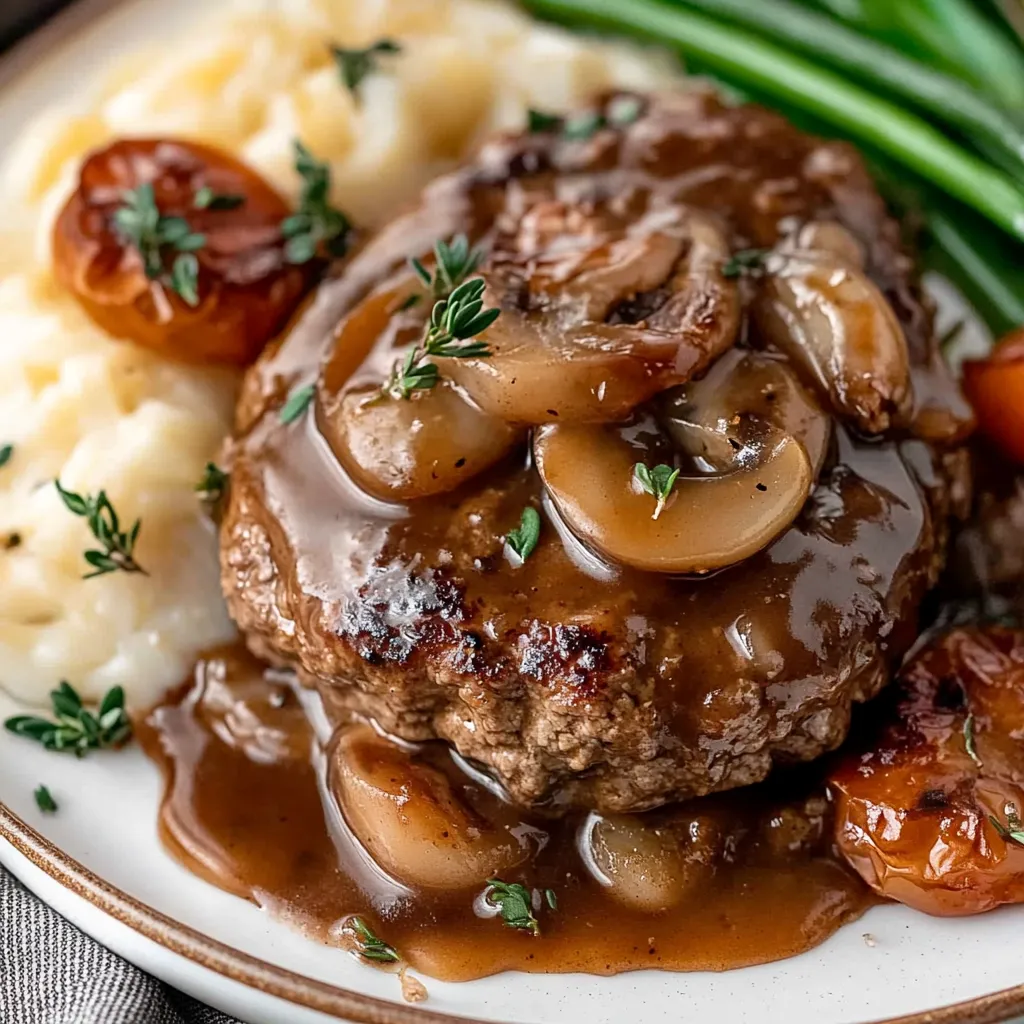 Hearty Salisbury steak made the traditional way, a timeless dish full of flavor.