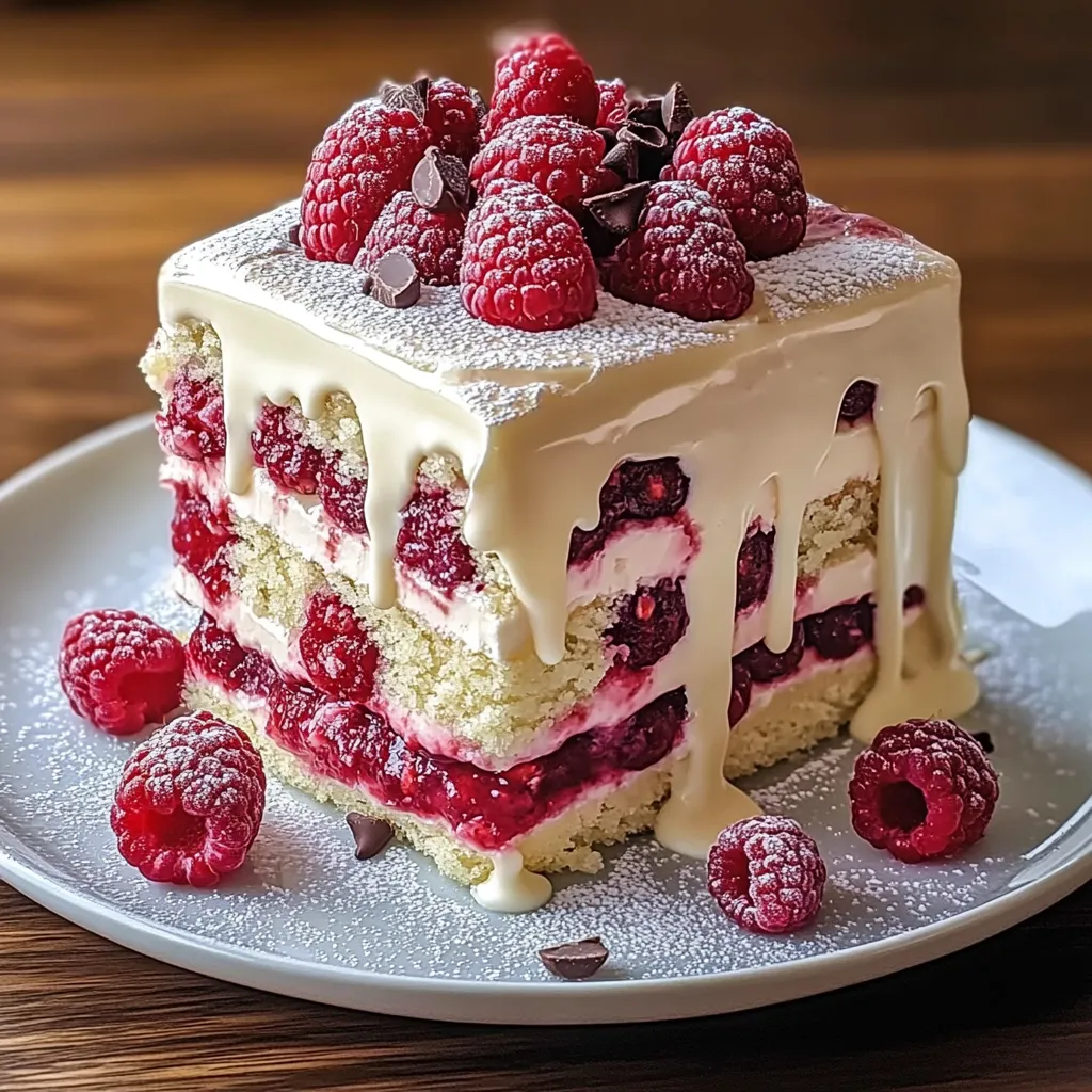 Luscious white chocolate raspberry cake with layers of creamy frosting and a fruity twist.