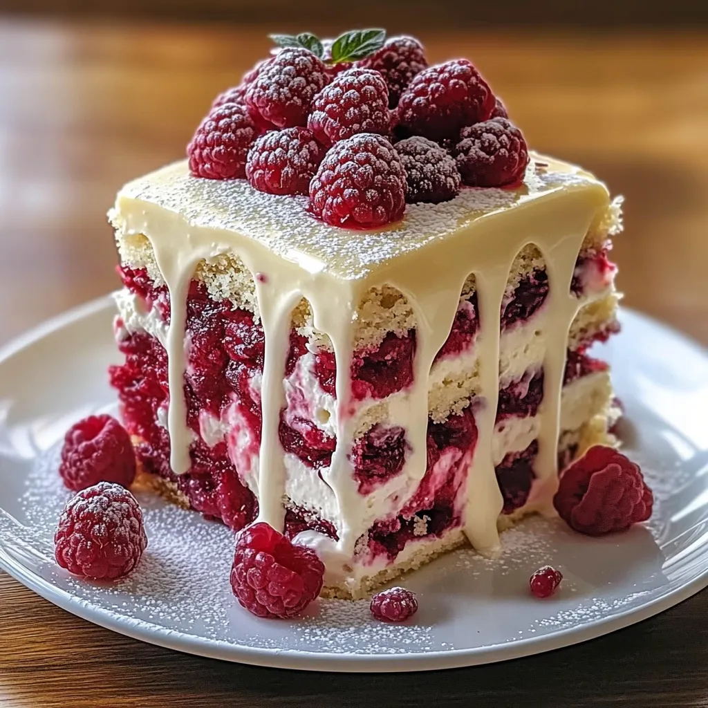 Dreamy cake featuring white chocolate and raspberries, perfect for a special dessert.