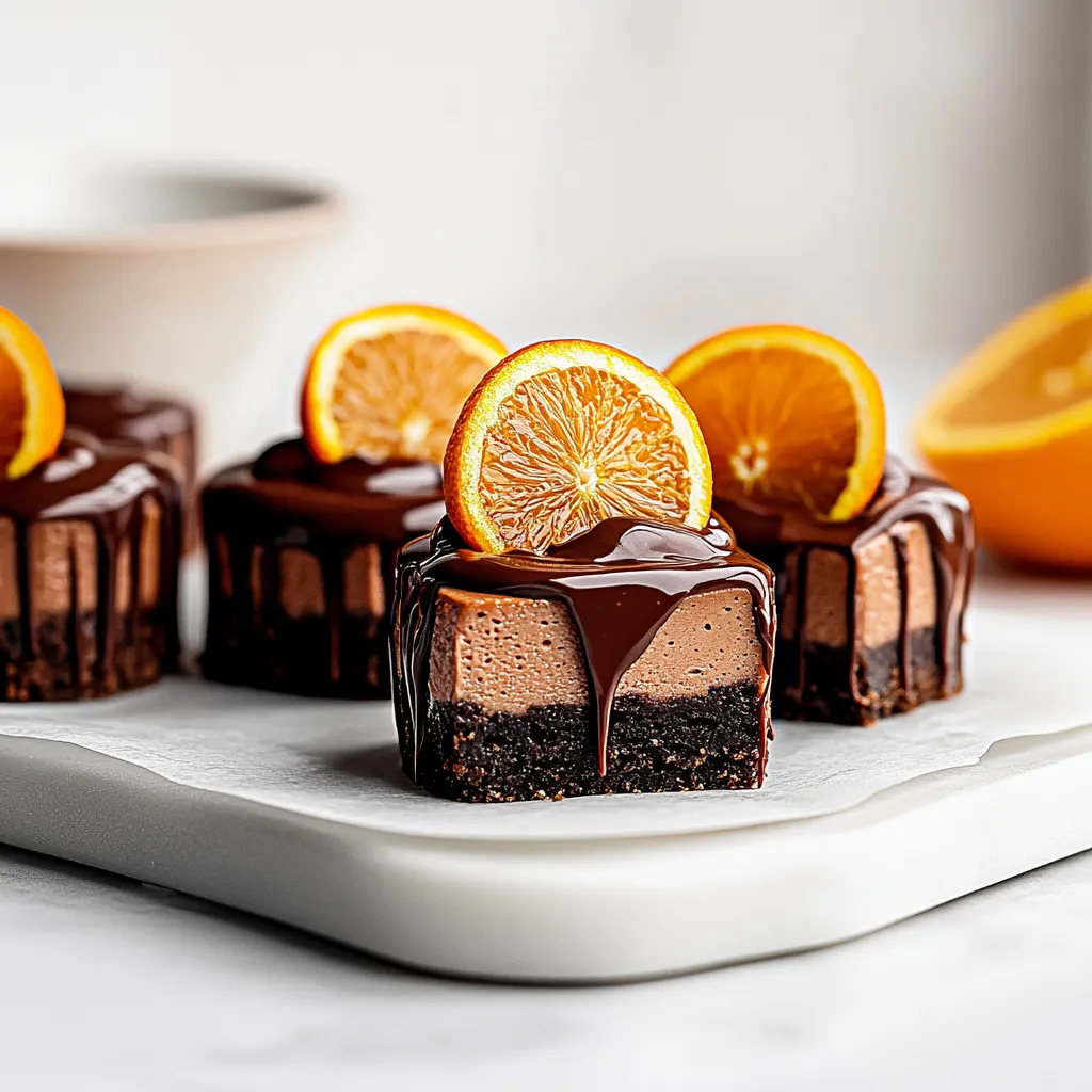 Creamy mini chocolate orange cheesecakes with a rich, zesty flavor in every bite.