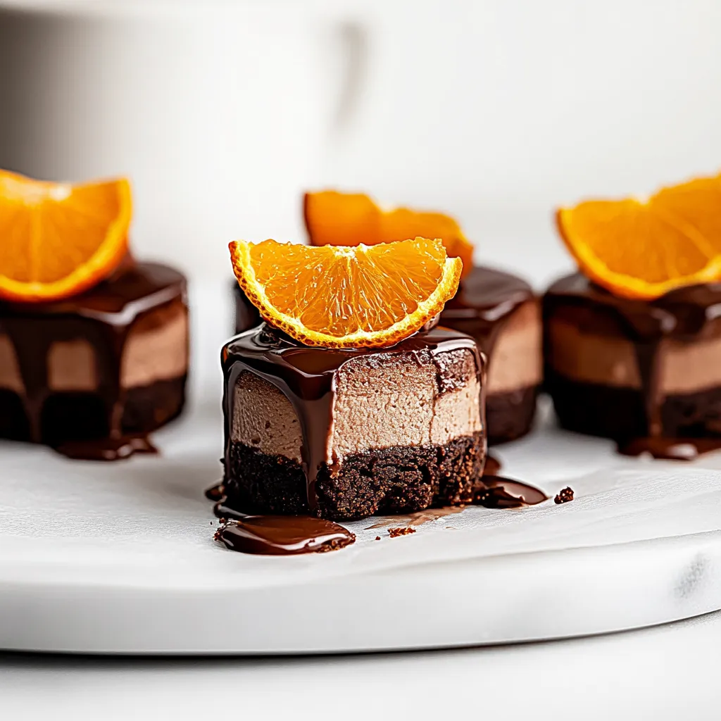 Bite-sized chocolate orange cheesecakes with a smooth texture and vibrant citrus twist.