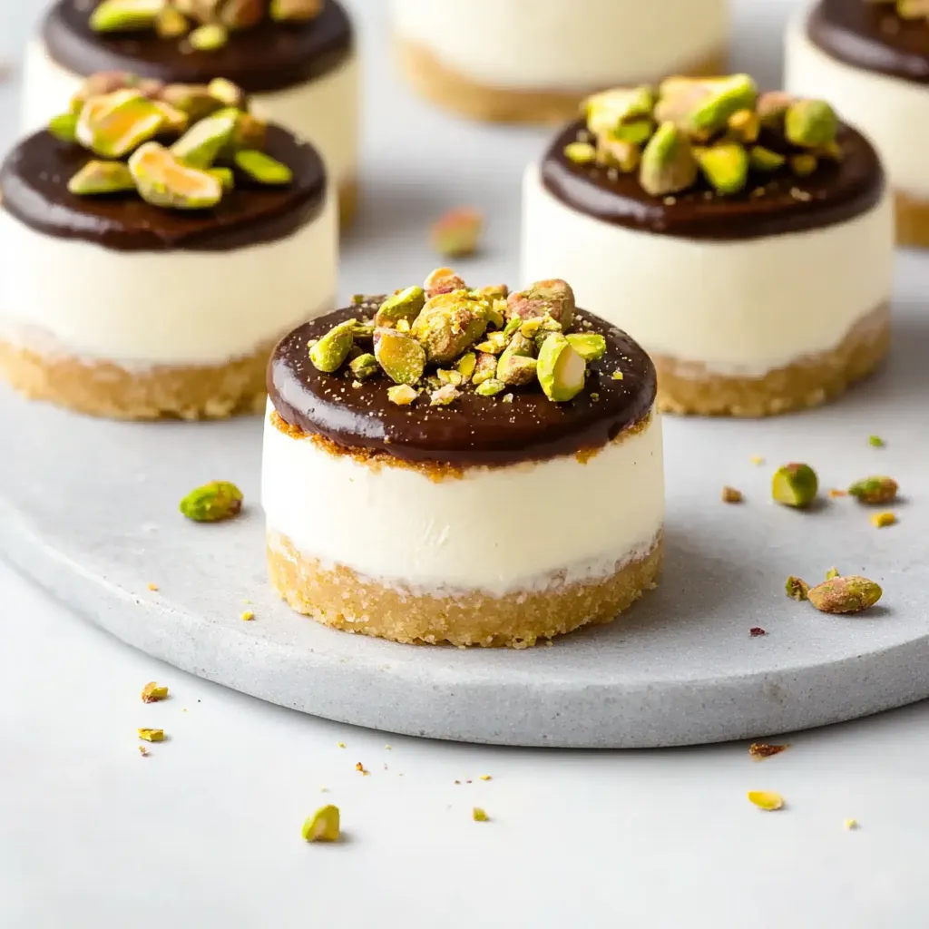 Decadent pistachio and coffee mini cheesecakes, perfect for a sophisticated dessert bite.