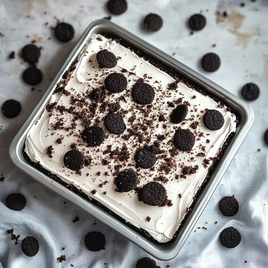 Light and fluffy no-bake mousse cake featuring cookies and cream in every delicious bite.