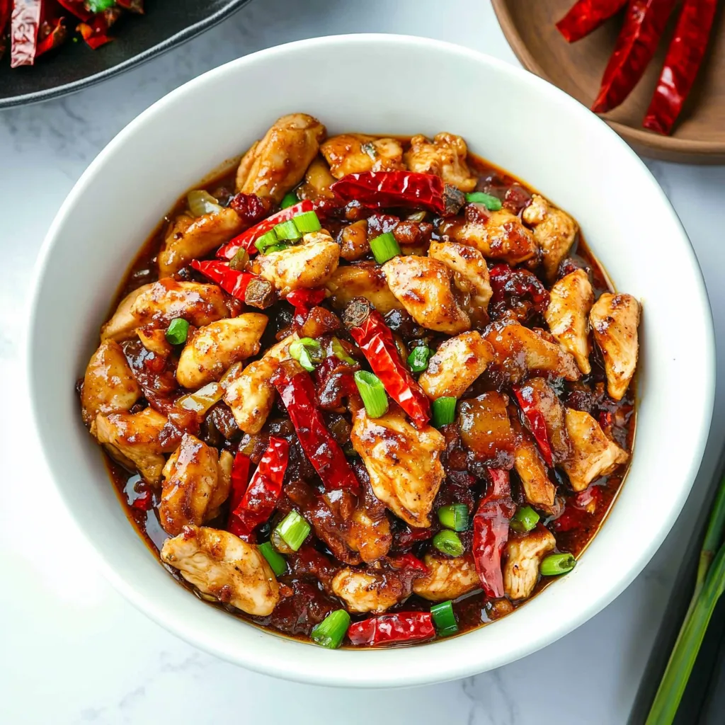 Juicy chicken cooked with a spicy pepper sauce for a dish full of heat and flavor.