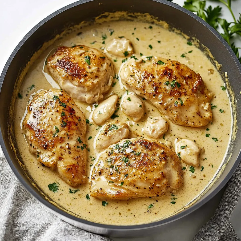 Juicy creamy garlic chicken with a smooth, flavorful sauce perfect for any occasion.