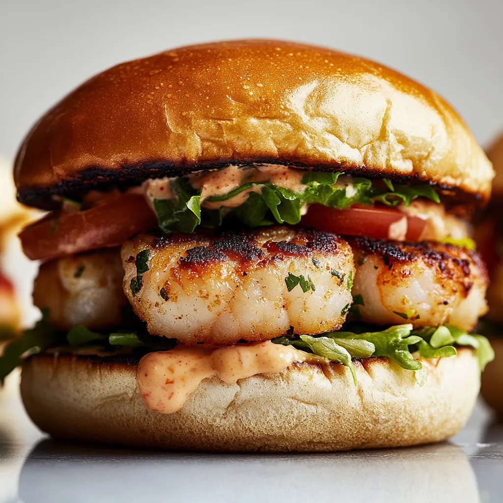 Delicious shrimp patties served as burgers, combining fresh seafood with a zesty kick.