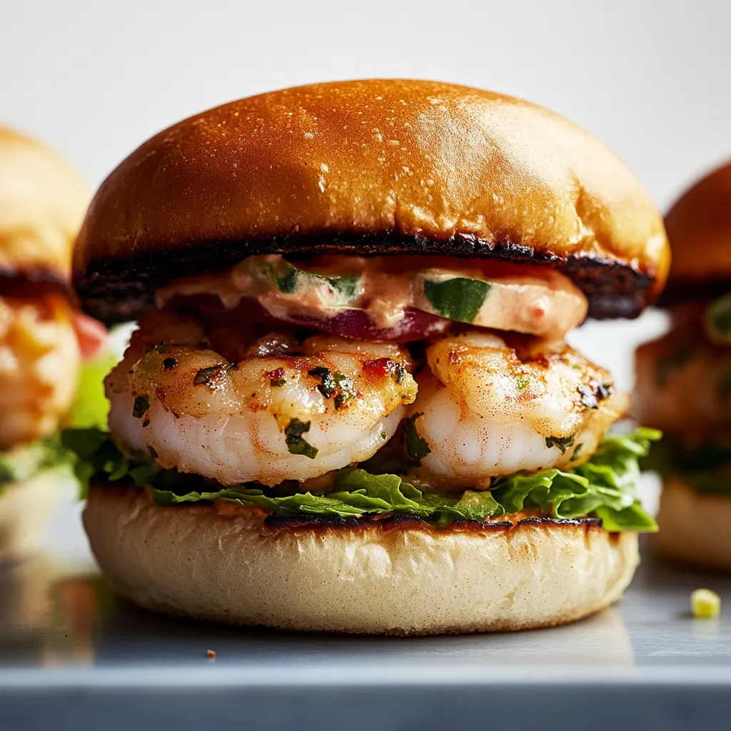 Flavorful shrimp burgers with tender patties and your choice of toppings for a unique meal.