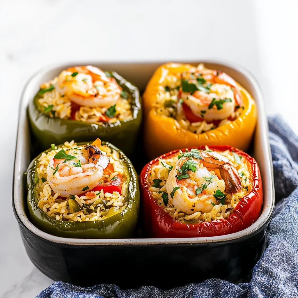 Tender shrimp and rice stuffed into baked peppers for a delicious and satisfying meal.