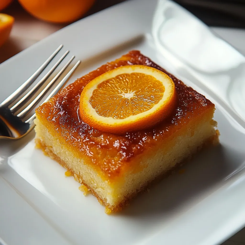 Moist and fragrant Portokalopita, a Greek orange cake soaked in sweet citrus syrup.