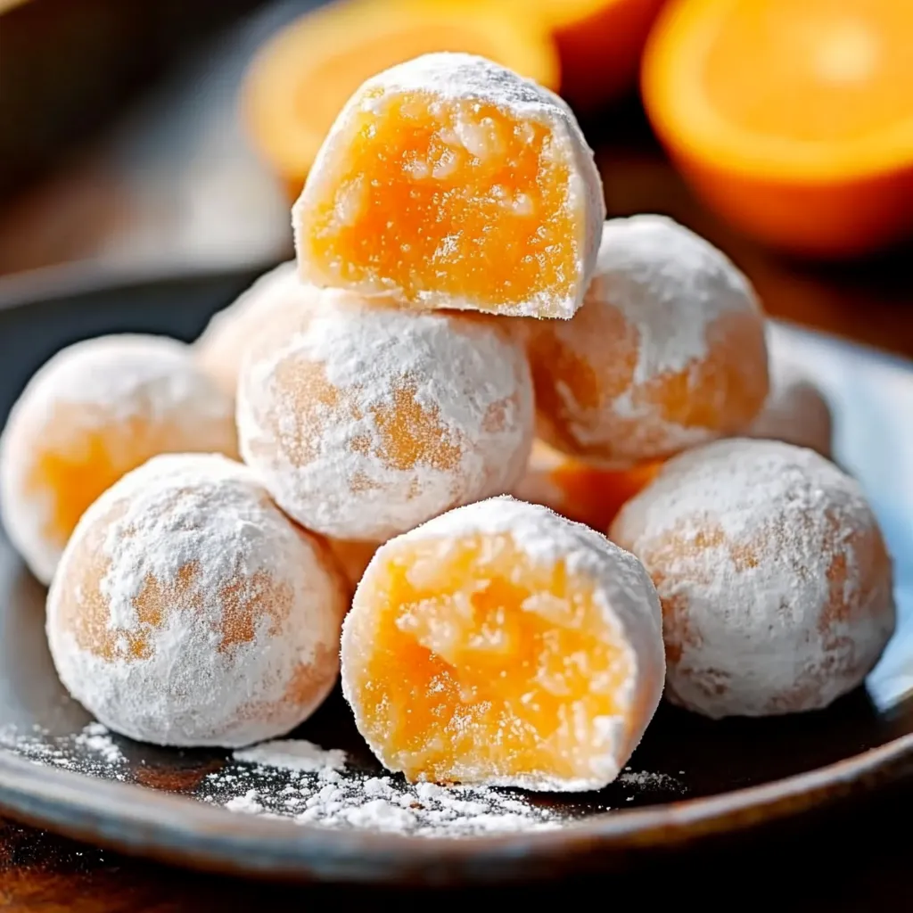 Orange and vanilla creamsicle truffles, a bite-sized treat with a velvety texture.