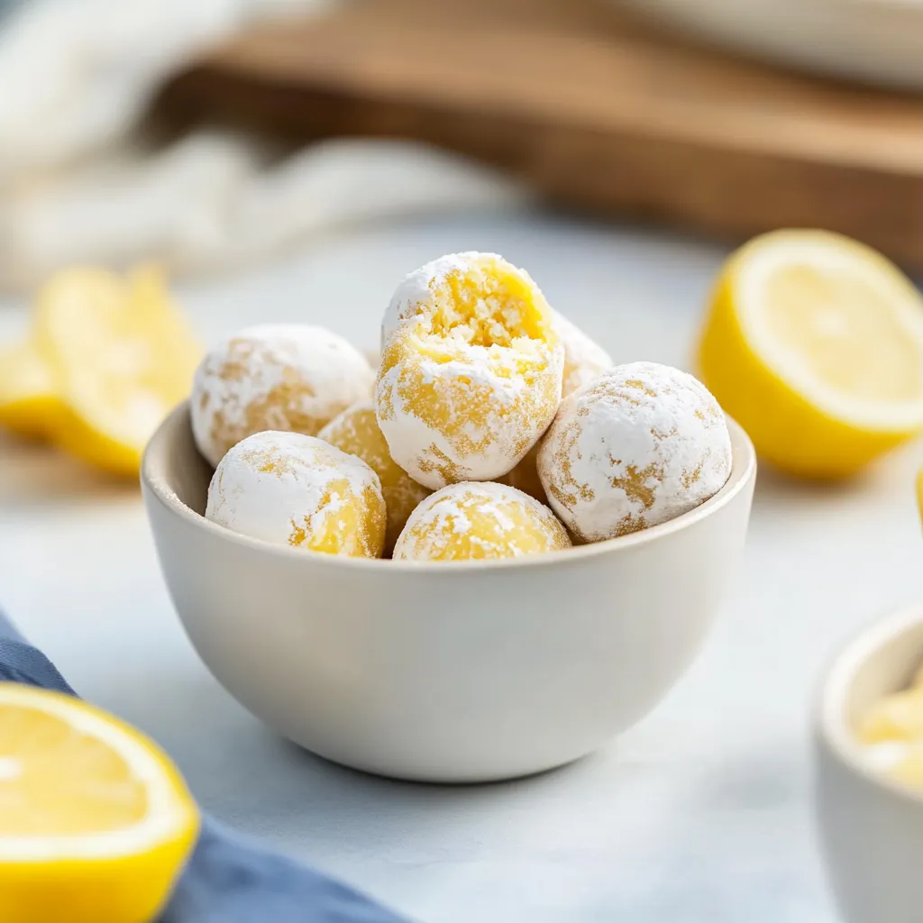 Decadent lemon-infused white chocolate truffles, perfect for a refreshing sweet treat.