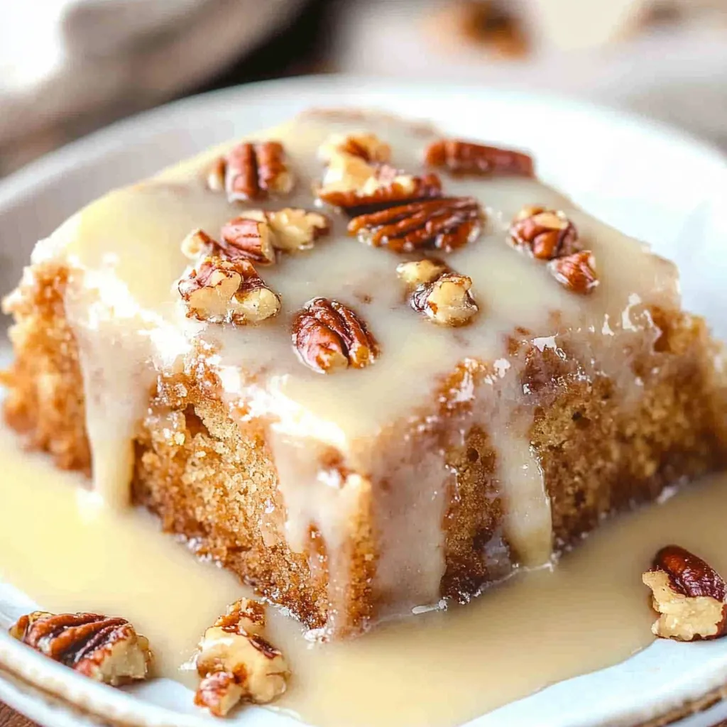 Sweet pecan praline cake with a luscious butter sauce, a classic Southern treat.