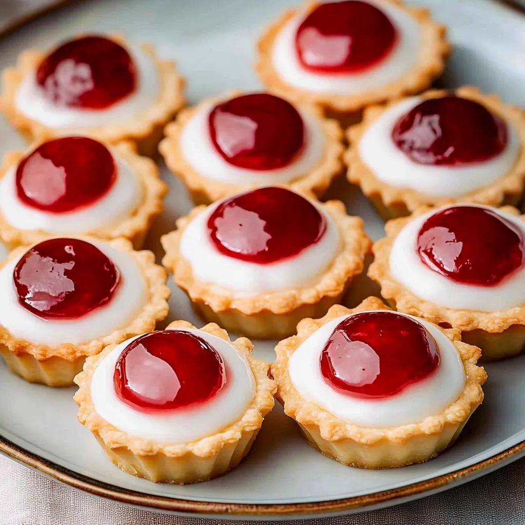 Mini Bakewell tarts featuring a flaky crust, fruity jam, and a rich almond topping.